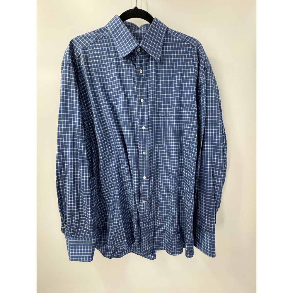 Canali Men's Blue & White‎ Checkered Cotton Button-Down Shirt Size 43/17 Italy